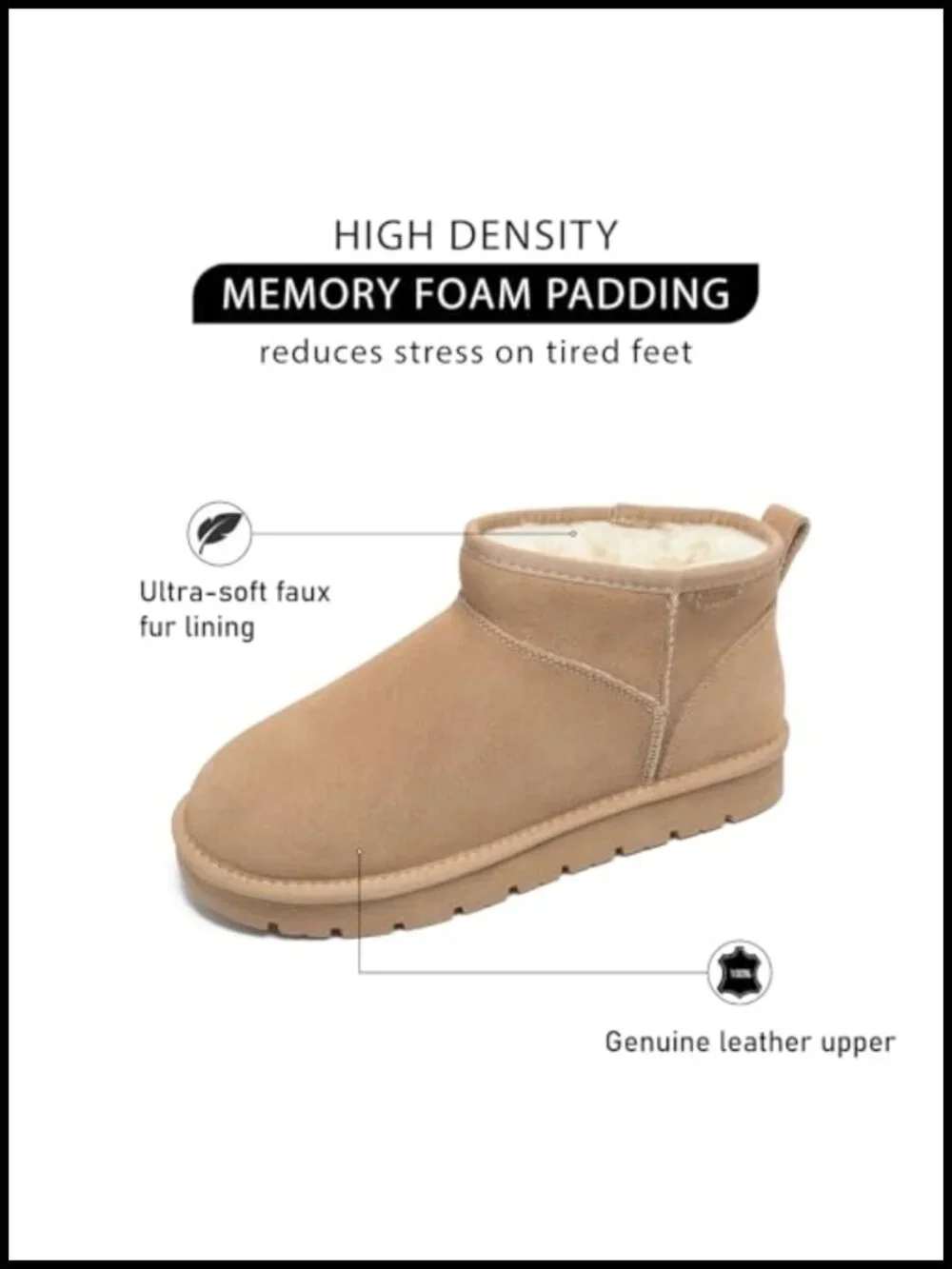 Genuine Suede Platform Ankle Snow Boots with Fur Lining, Anti-Slip